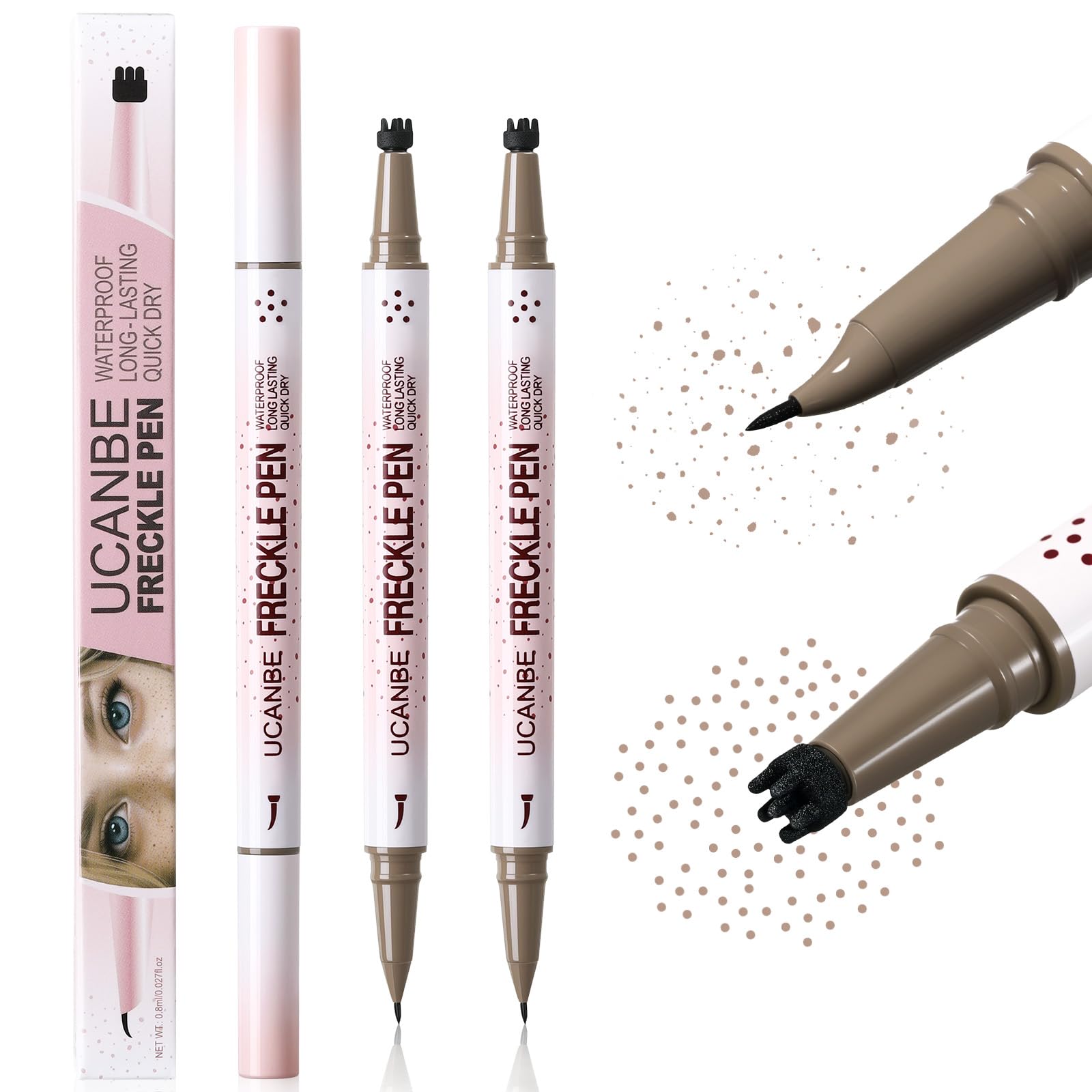 UCANBE front packaging showing both dual-ended freckle pens and benefits