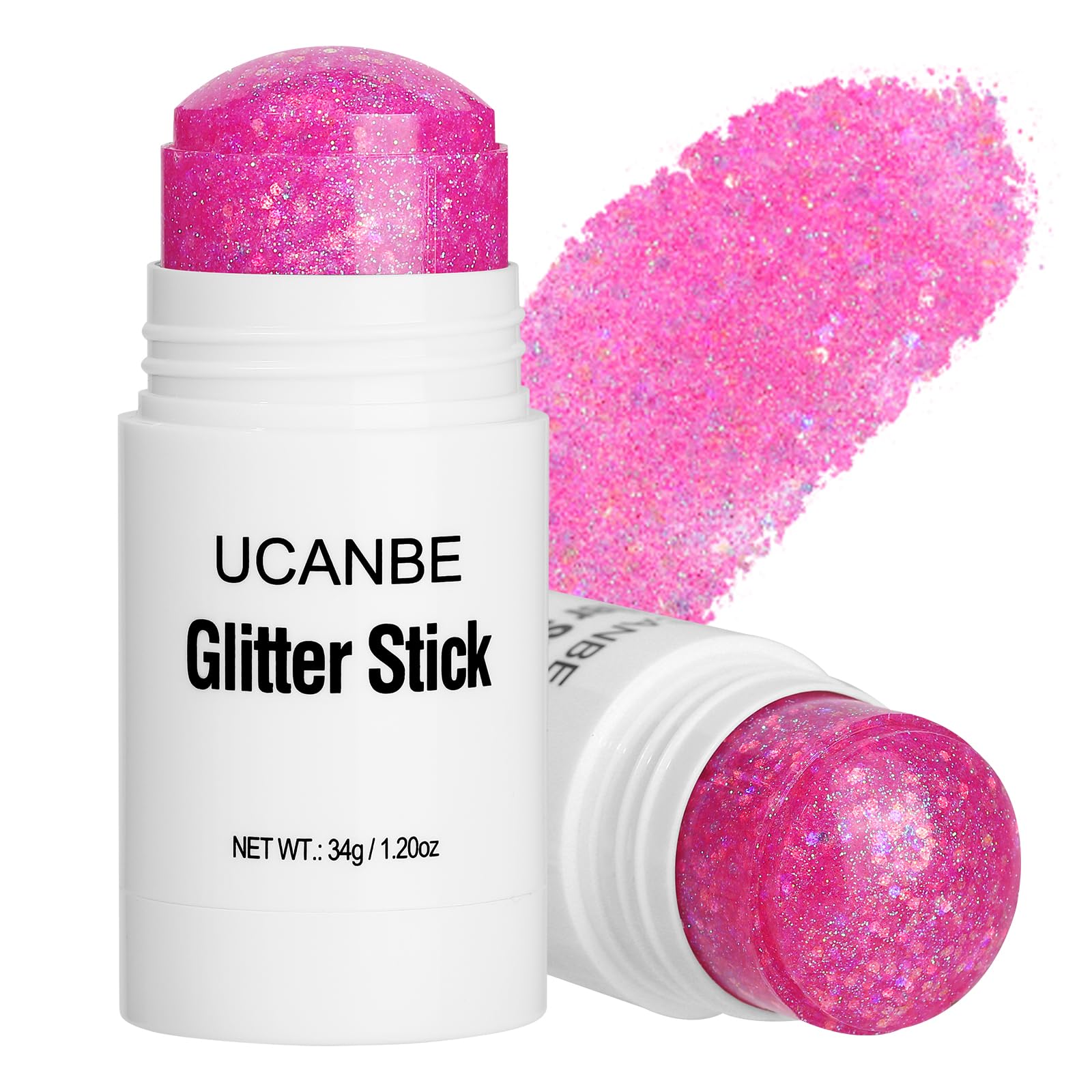 UCANBE glitter stick front packaging shows shade range and benefit