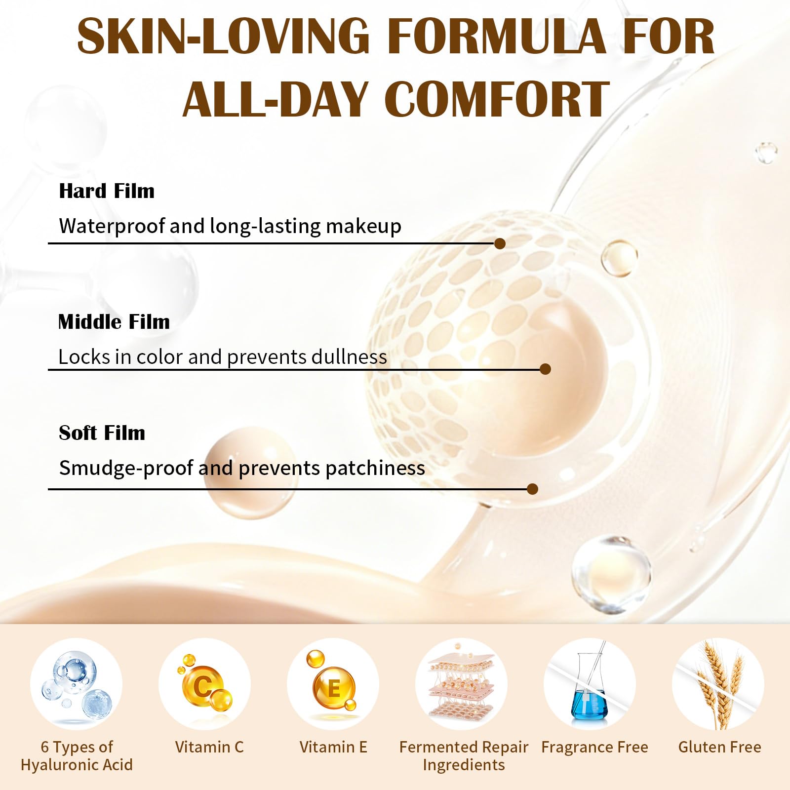 UCANBE ingredient callout with hyaluronic acid and vitamins illustrating hydration and skin-brightening support