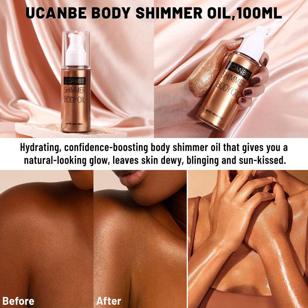 UCANBE on legs and arms in lifestyle shot showing bronzed luminous finish
