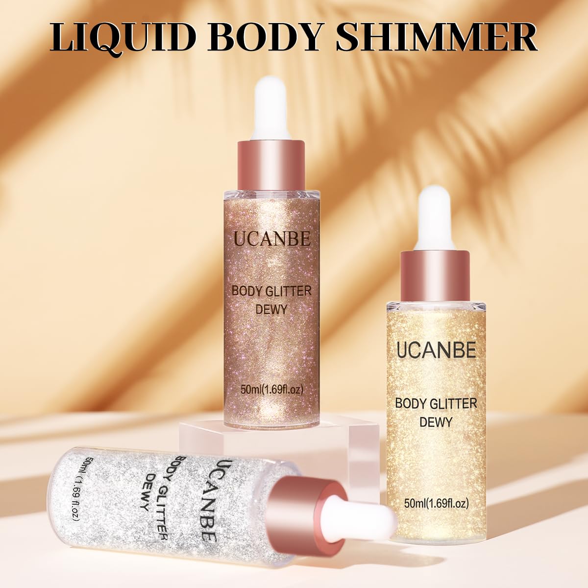 UCANBE lifestyle evening look featuring full-body shimmer and glow