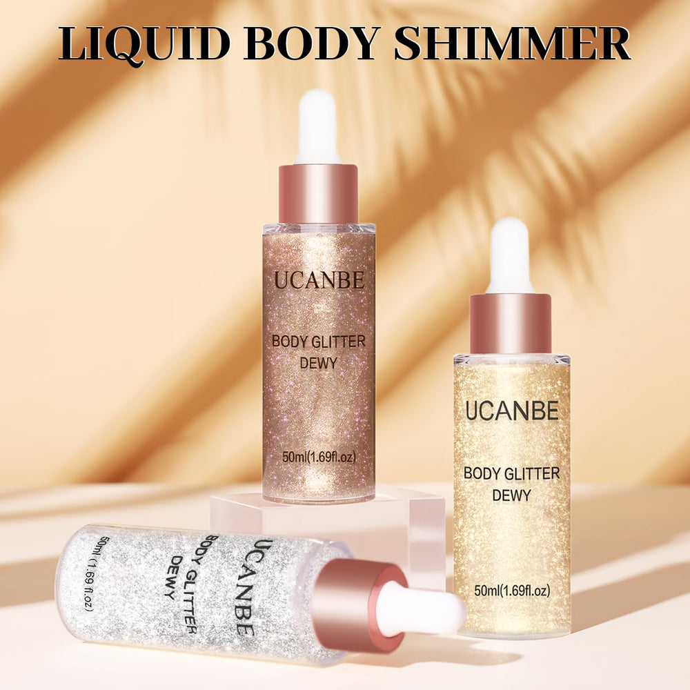 UCANBE lifestyle evening look featuring full-body shimmer and glow
