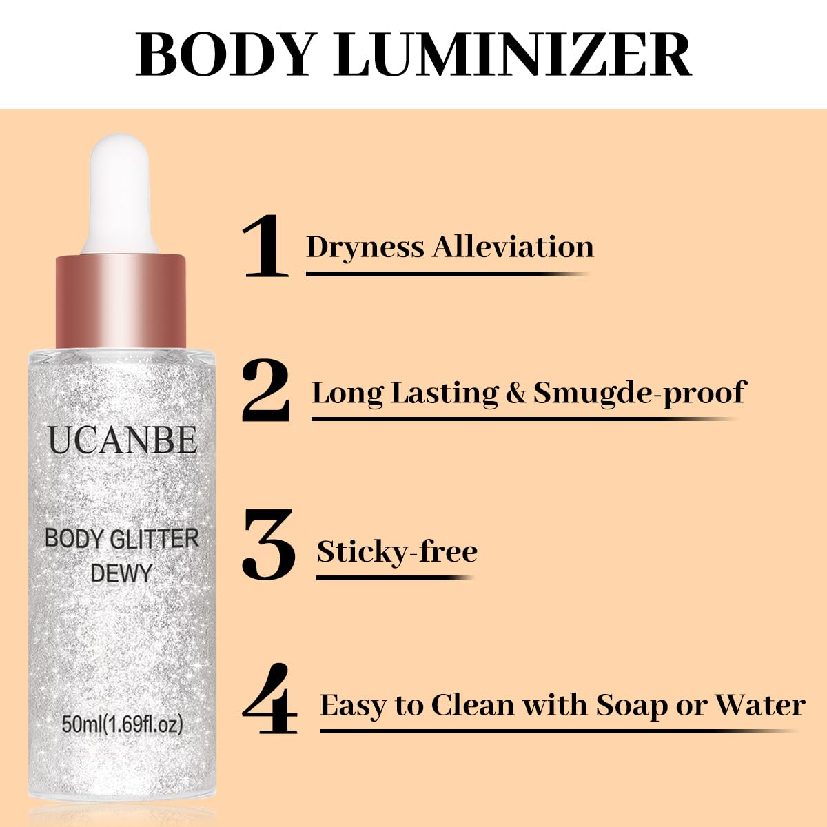 UCANBE dropper releasing liquid texture to demonstrate smooth application