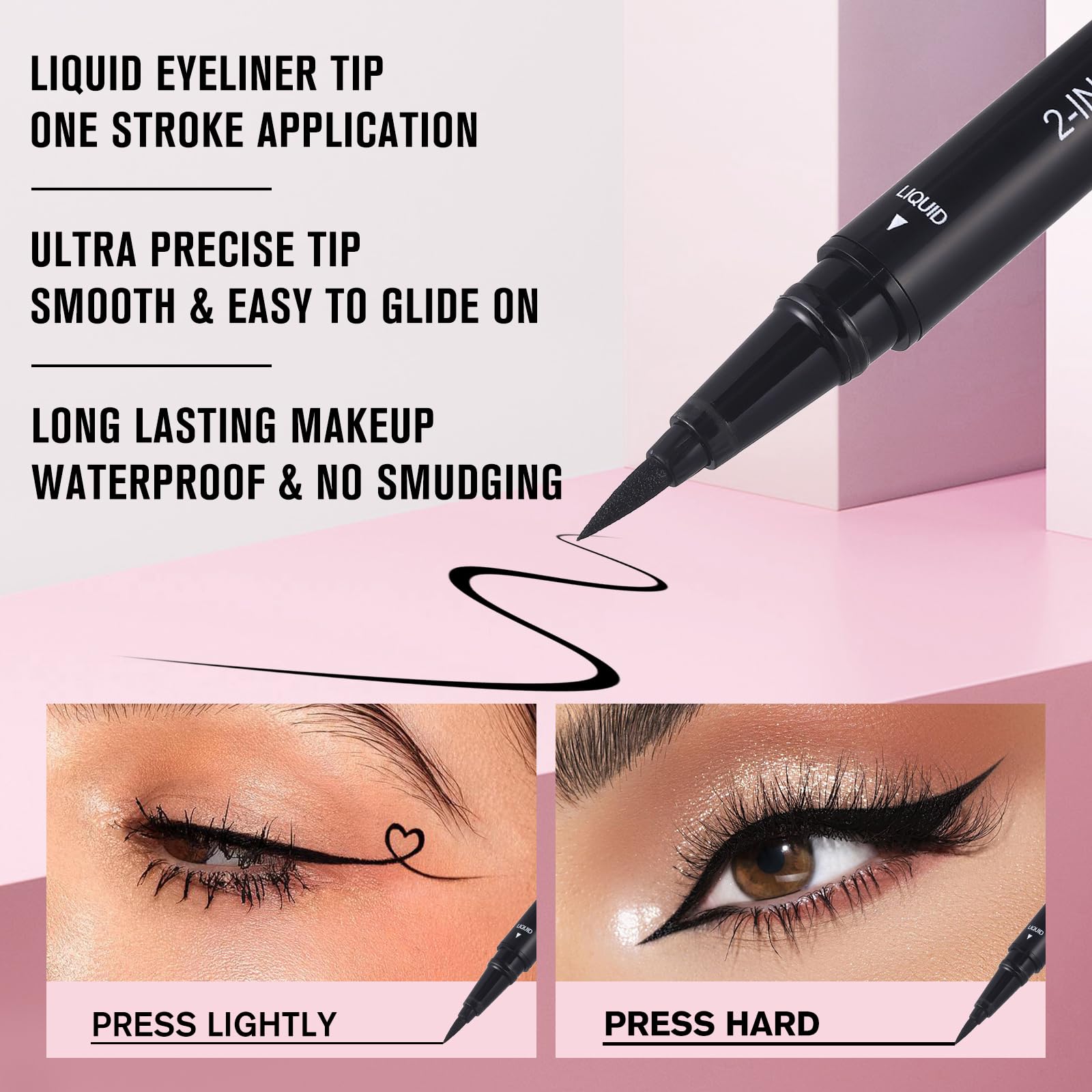 UCANBE liquid tip drawing a crisp black eyeliner stroke
