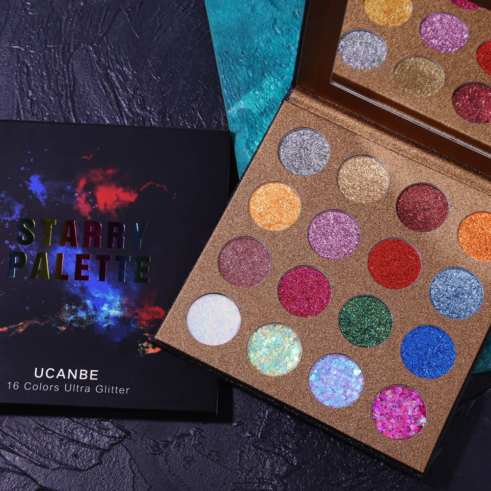 UCANBE finished eye makeup on model highlighting multi-dimensional sparkle