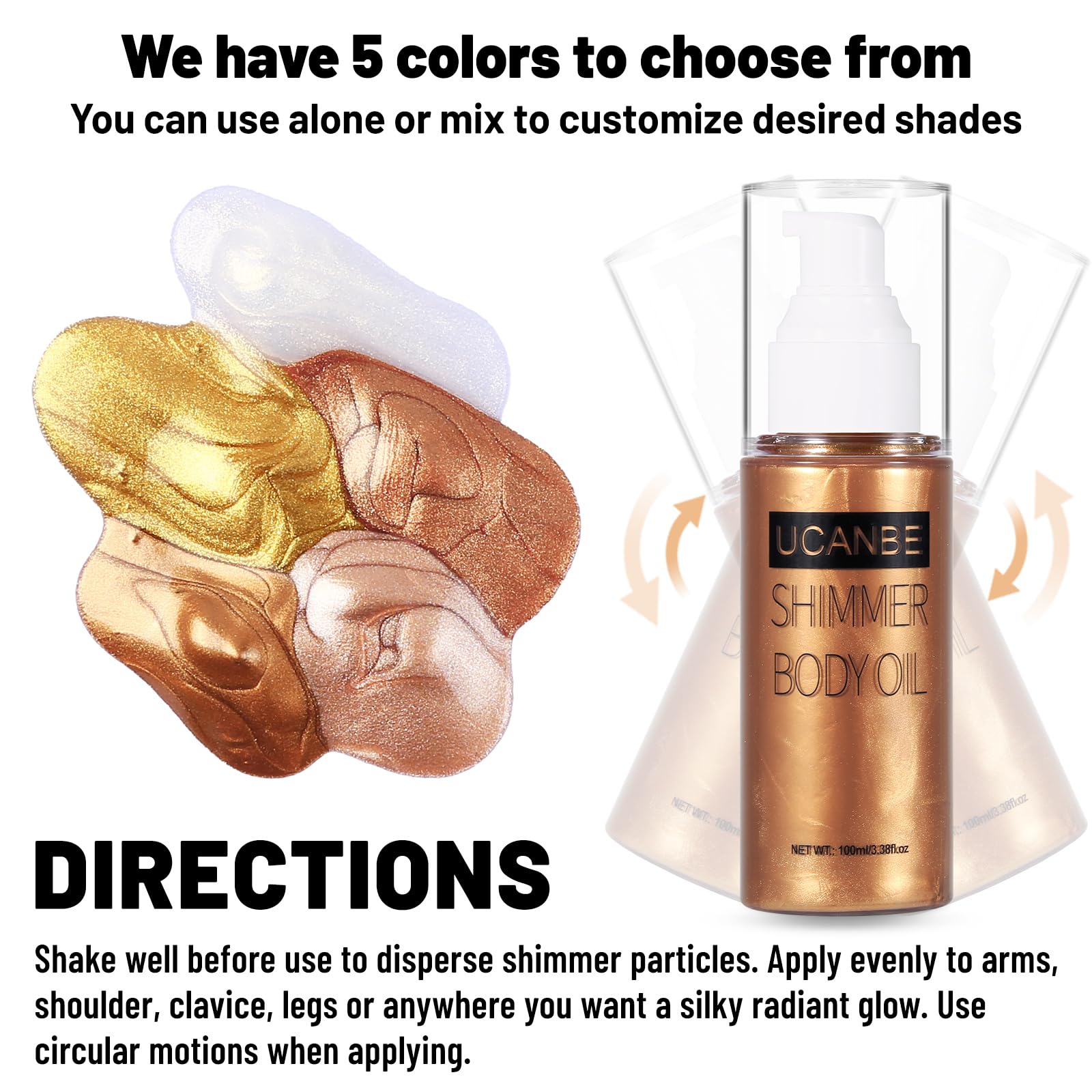 UCANBE oil texture on skin close-up, shows fine shimmer and hydrating finish