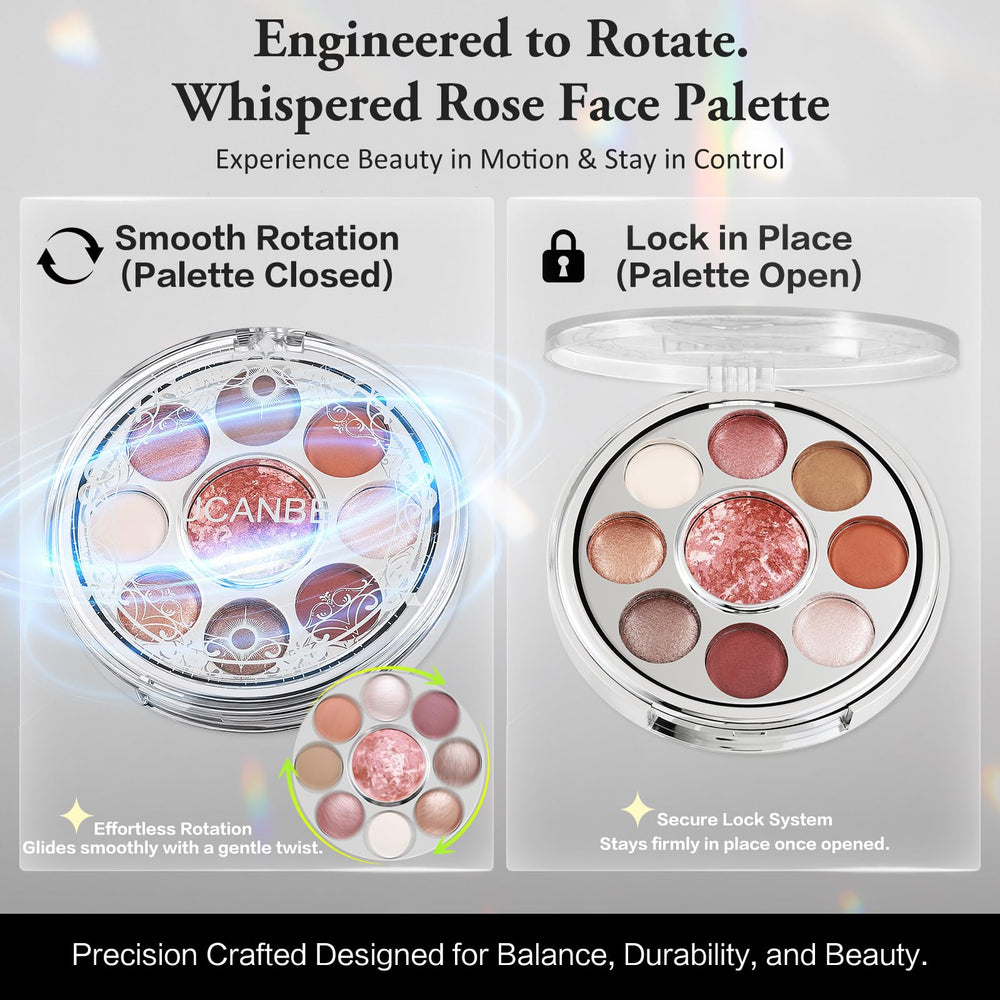 UCANBE open palette displaying coordinated rose pinks, neutrals, and shimmers