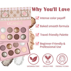 UCANBE open palette top-down view displaying eight matte and shimmer shades clearly