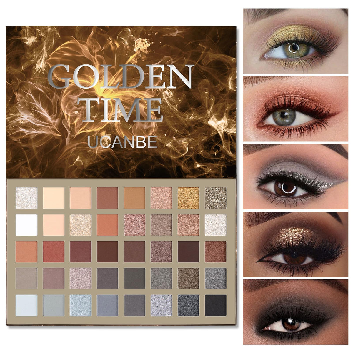 UCANBE palette front open showing 40 shades and versatile selection benefit