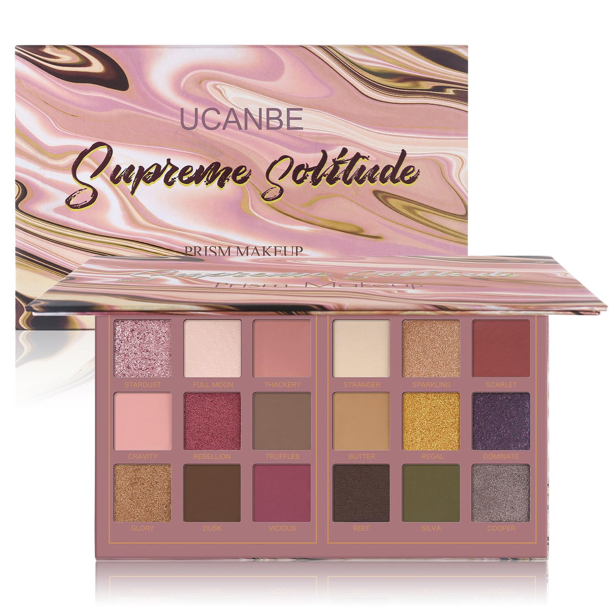 UCANBE front packaging showing 18 shades and compact case benefits portability