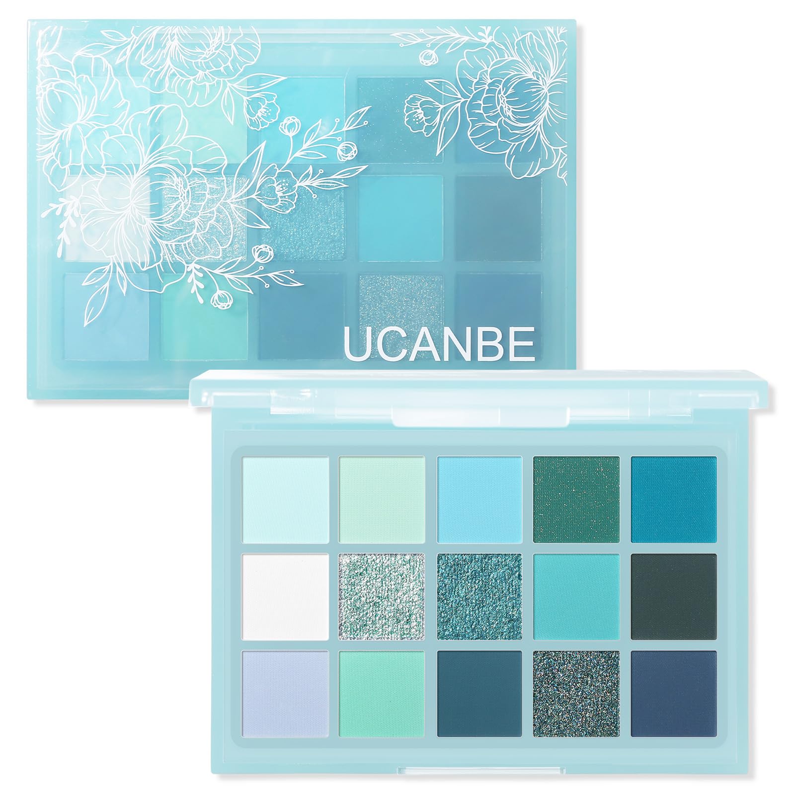 UCANBE front view of full 15-color palette showing cool blues and greens, easy color selection