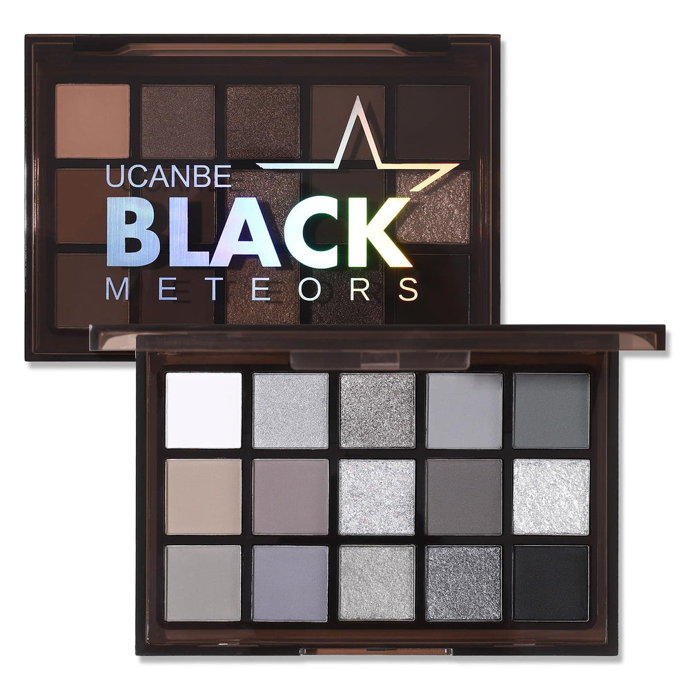 UCANBE palette front view showing 15 cool-toned shades and compact case for travel