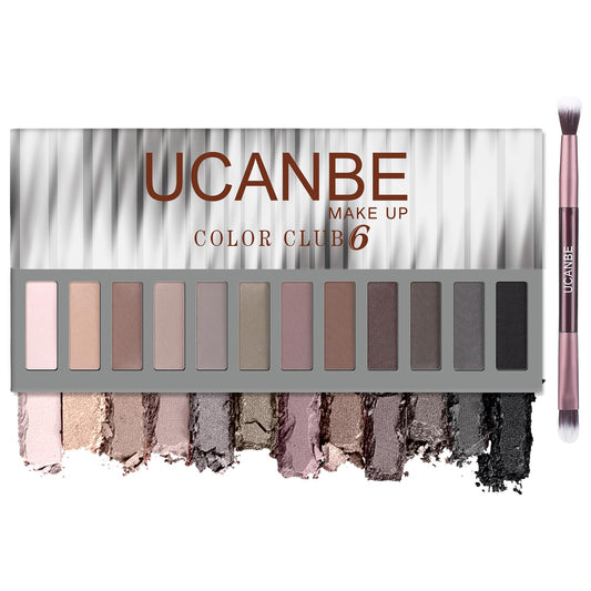UCANBE palette front view showing twelve neutral shades and compact case for travel
