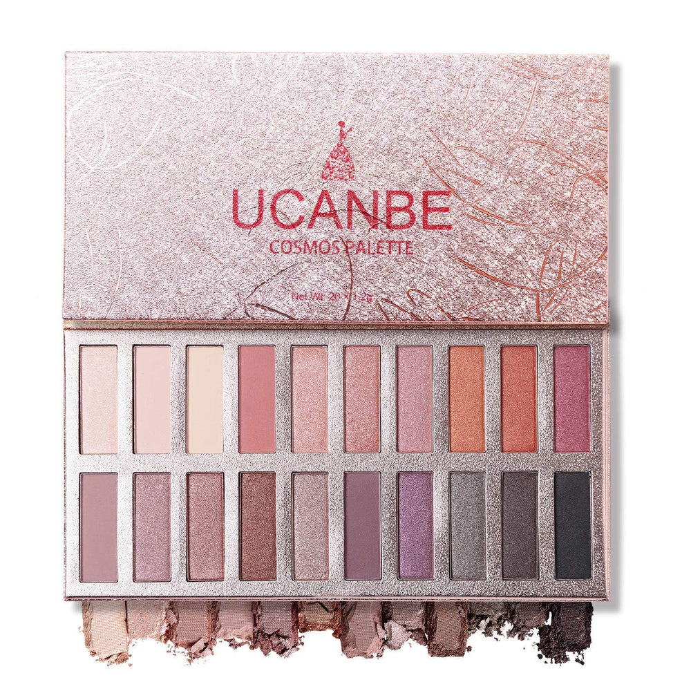 UCANBE palette front view showing all 20 neutral shades and compact case for travel