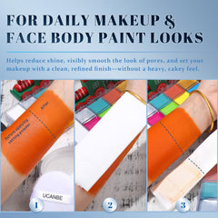 UCANBE powder puff pressing into powder, showing fast touch-up convenience benefit