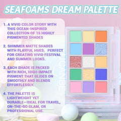 UCANBE Seaform Dreams open palette flatlay displaying 15 vibrant shades for creative looks