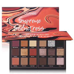 UCANBE Seductress palette front open showing 18 shades for versatile looks