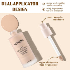 UCANBE shade 05 Nude Beige bottle next to fingers for size and color reference to find your match