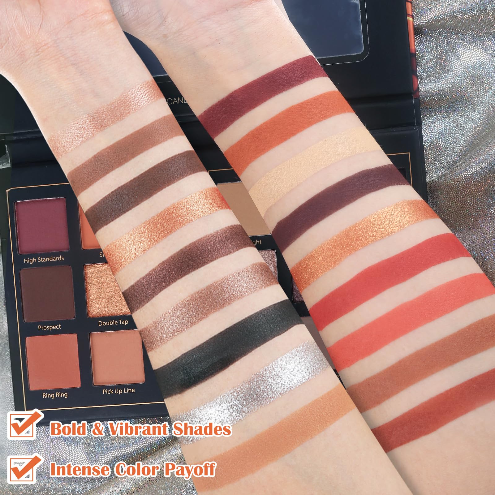 UCANBE Seductress shimmer swatches on hand demonstrating strong color payoff