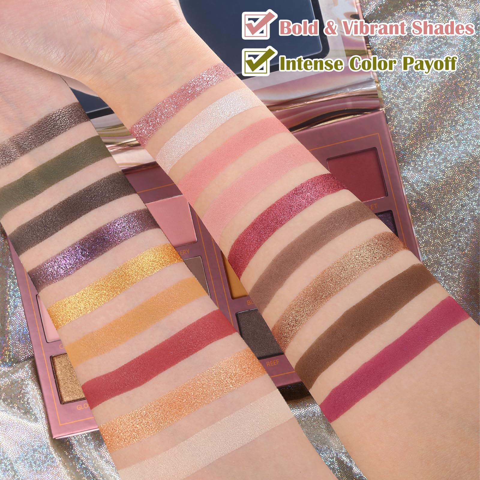 UCANBE shimmer texture close-up highlighting reflective pigments and smooth application
