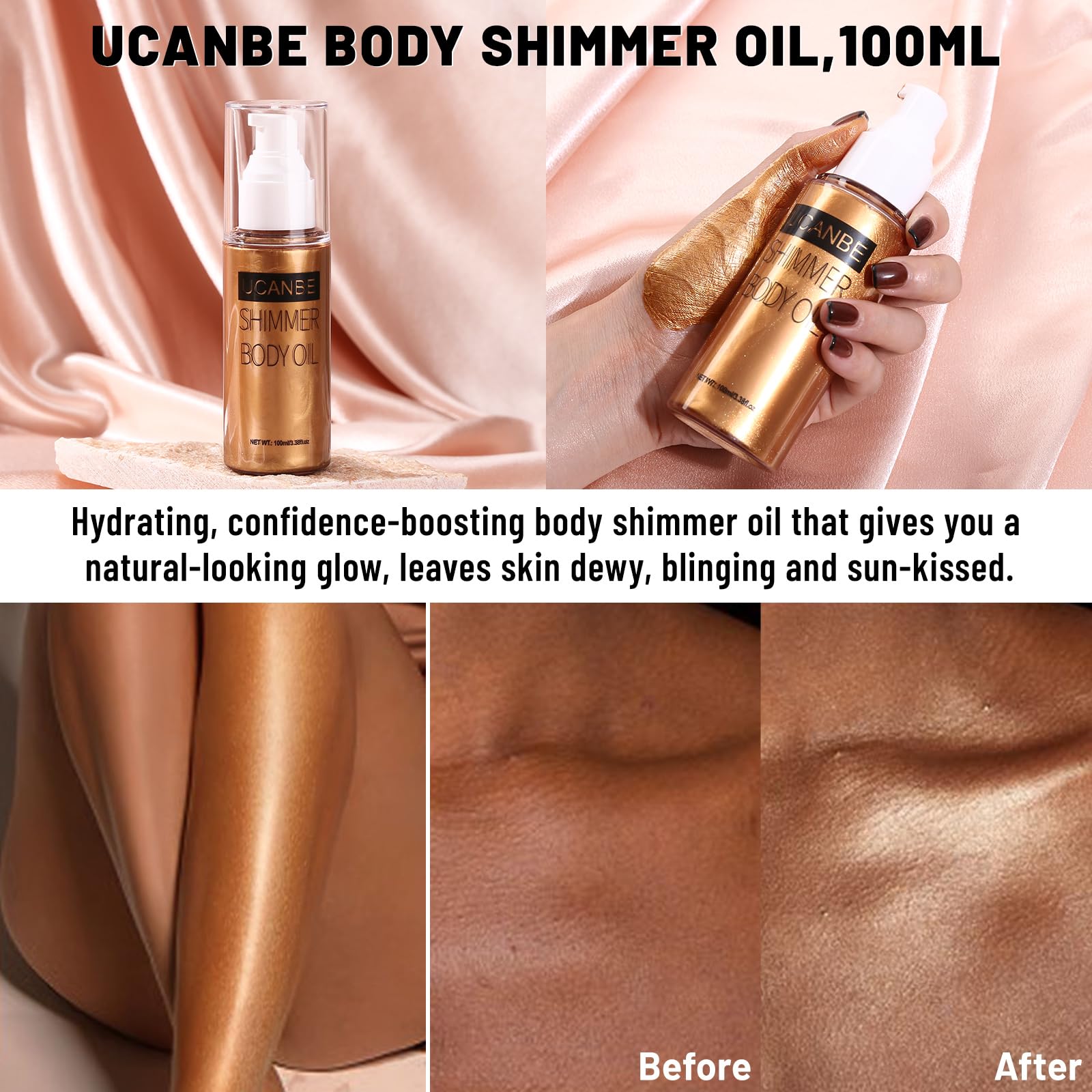 UCANBE applied to shoulders and clavicle, enhances contours and luminous look