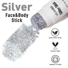UCANBE glitter applied on cheek closeup creating reflective festival highlight