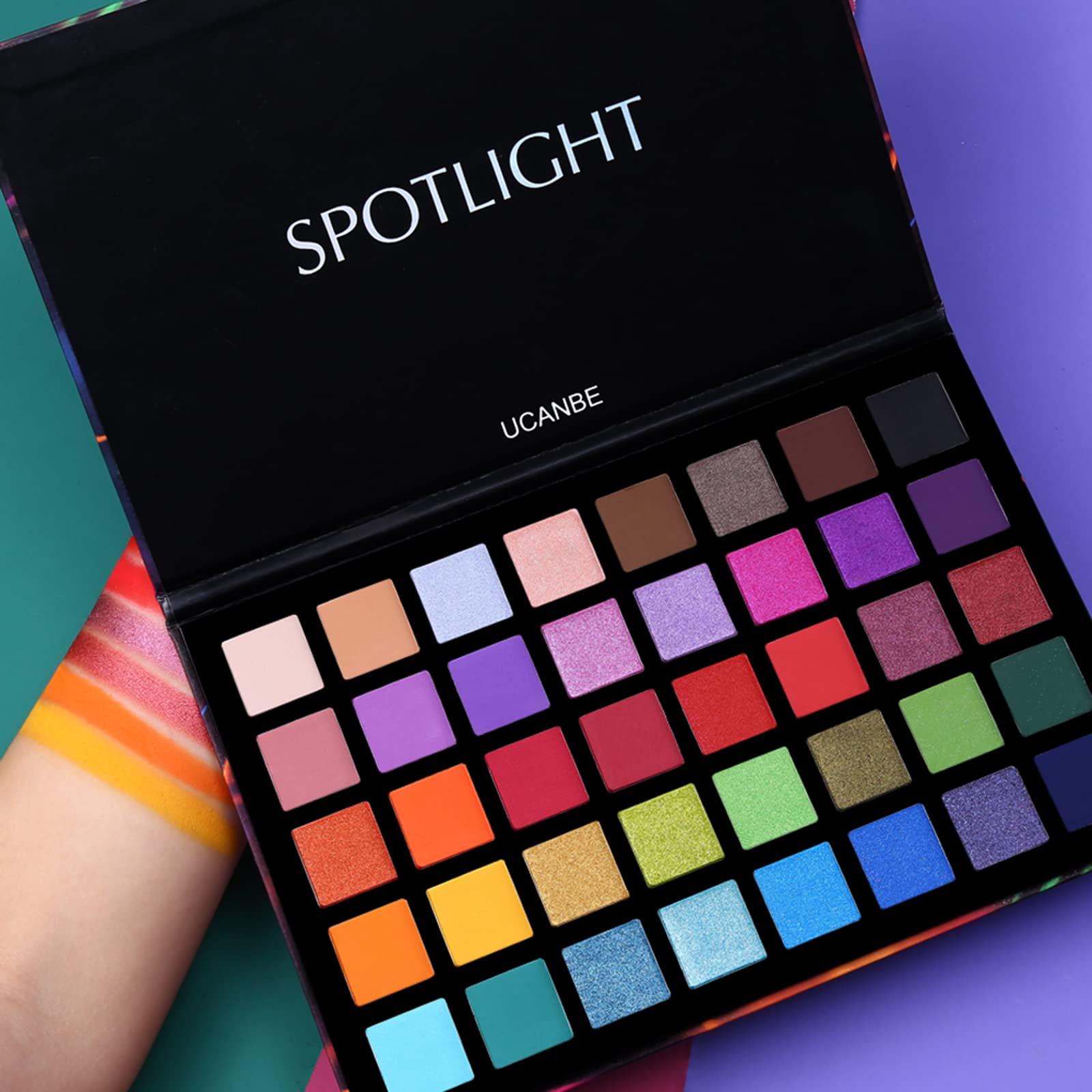 UCANBE arm swatches showing color payoff and blendability