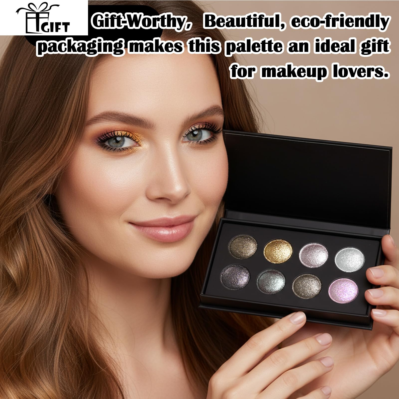UCANBE swatch strip on skin showing creamy metallic payoff and blendability