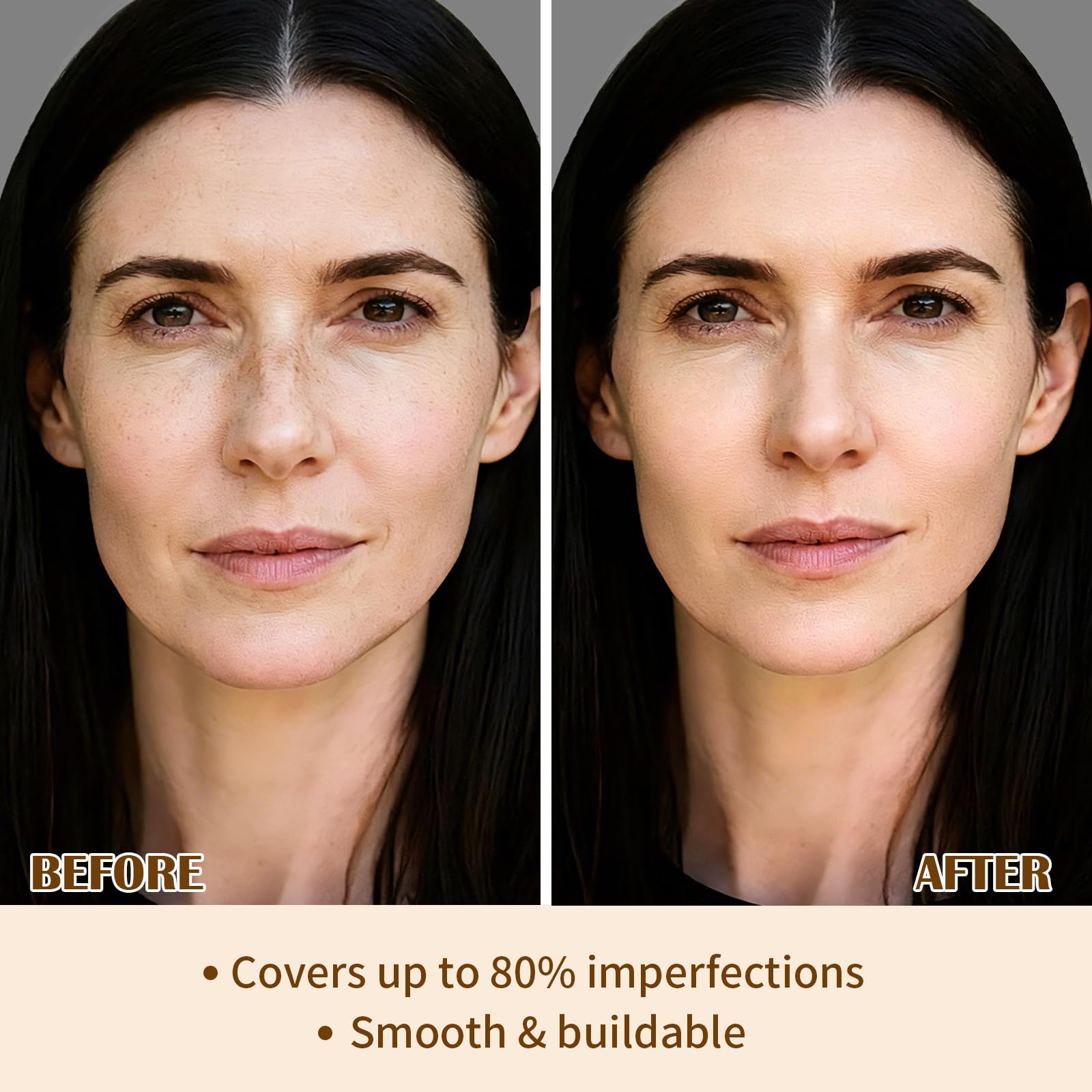 UCANBE texture swirled on skin showing smooth, blendable coverage and a soft-matte finish benefit