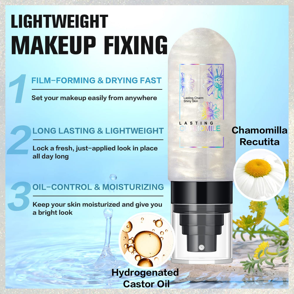 UCANBEMAKEUP mist spraying from bottle in hand, shows lightweight hydrating finish