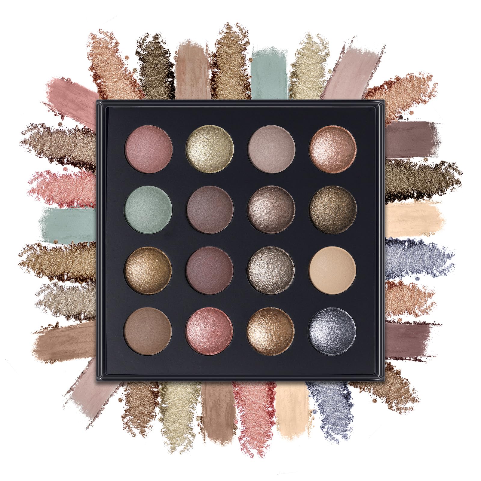 UCANBEMAKEUP palette front open showing 16 shades and easy selection benefit