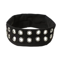 Uchyius headband side profile stretched to show secure elastic fit benefit