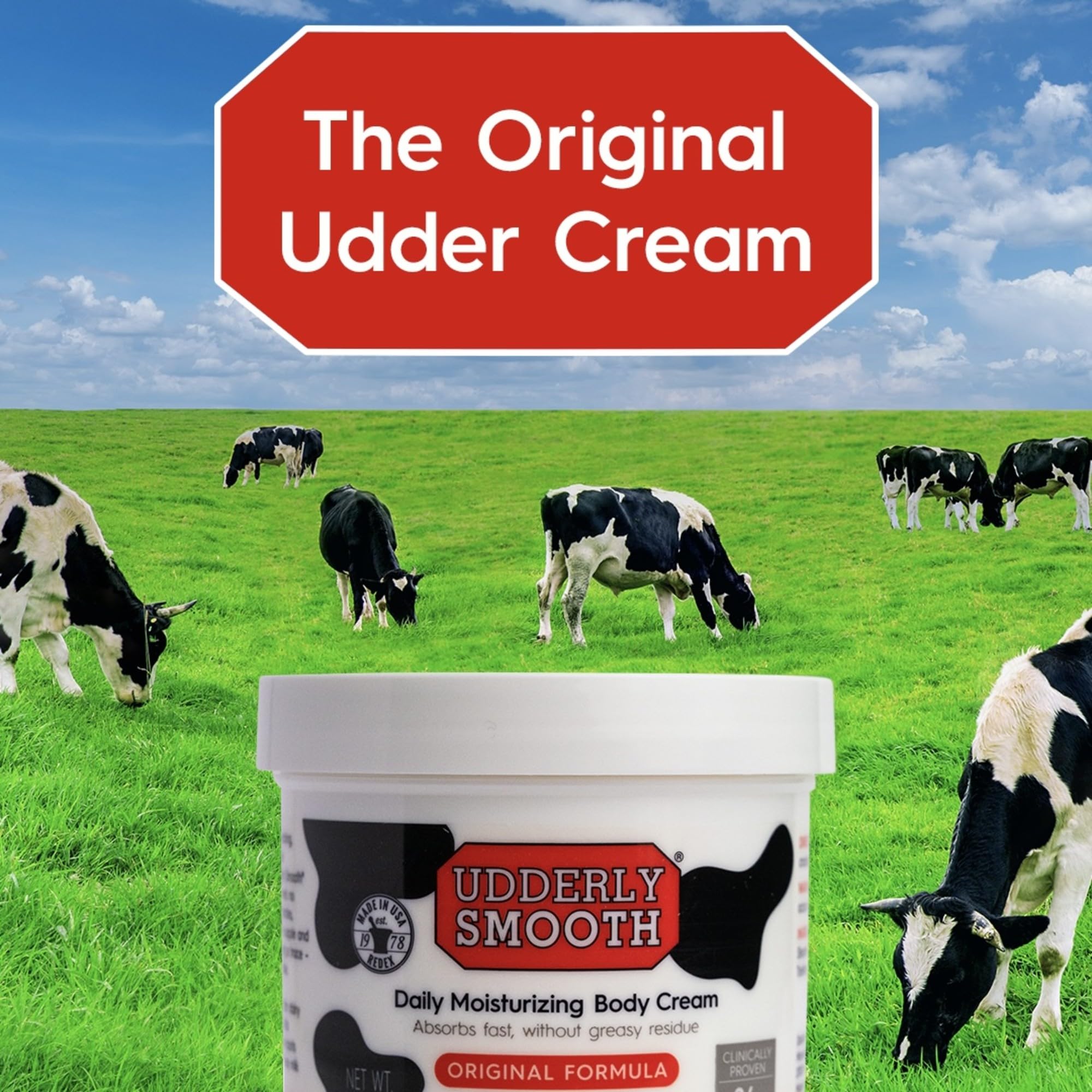 Udderly Smooth in bathroom setting suggesting daily post-shower use