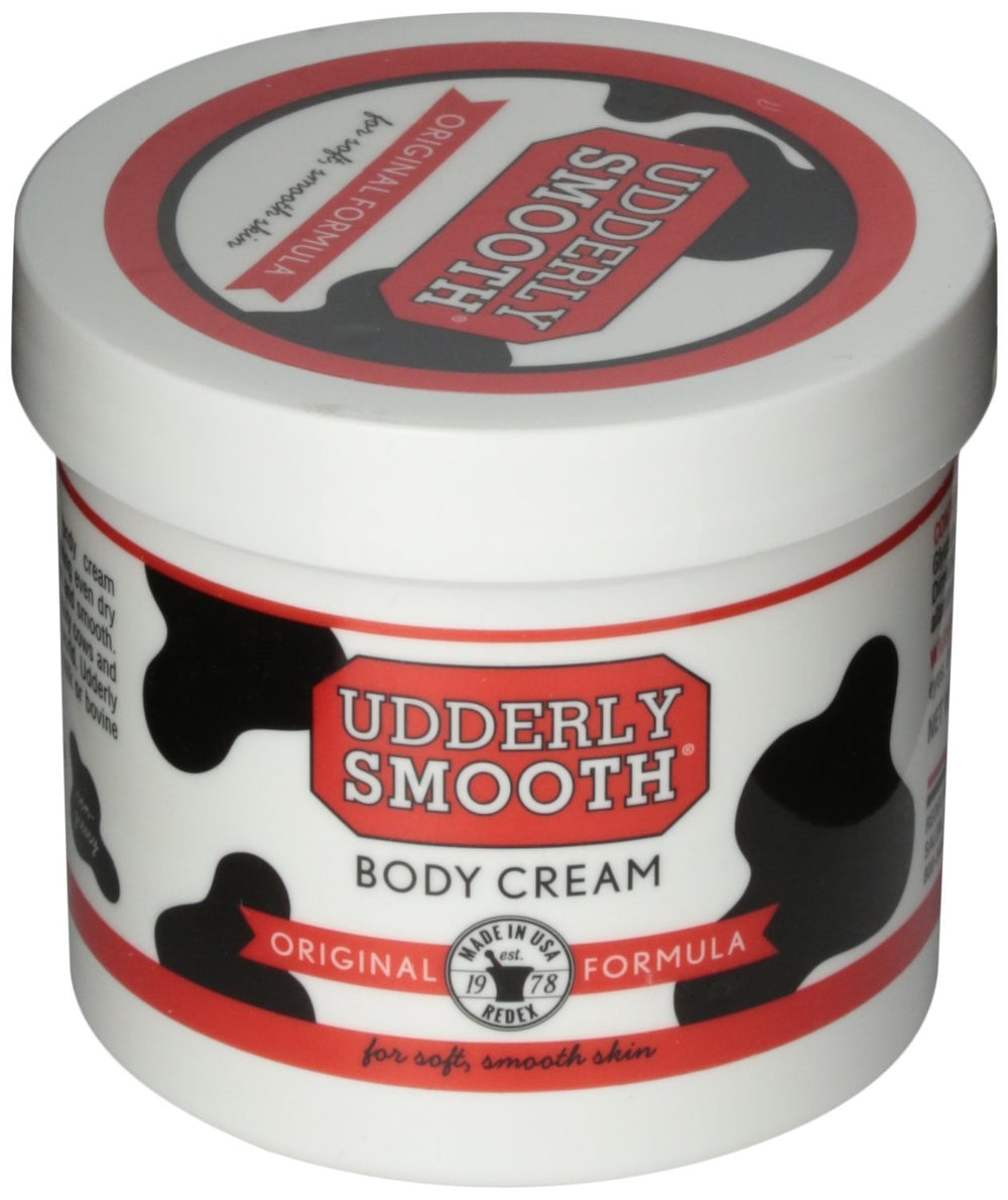 Udderly Smooth tube front view showing label and 10 oz size, demonstrating reliable hydration