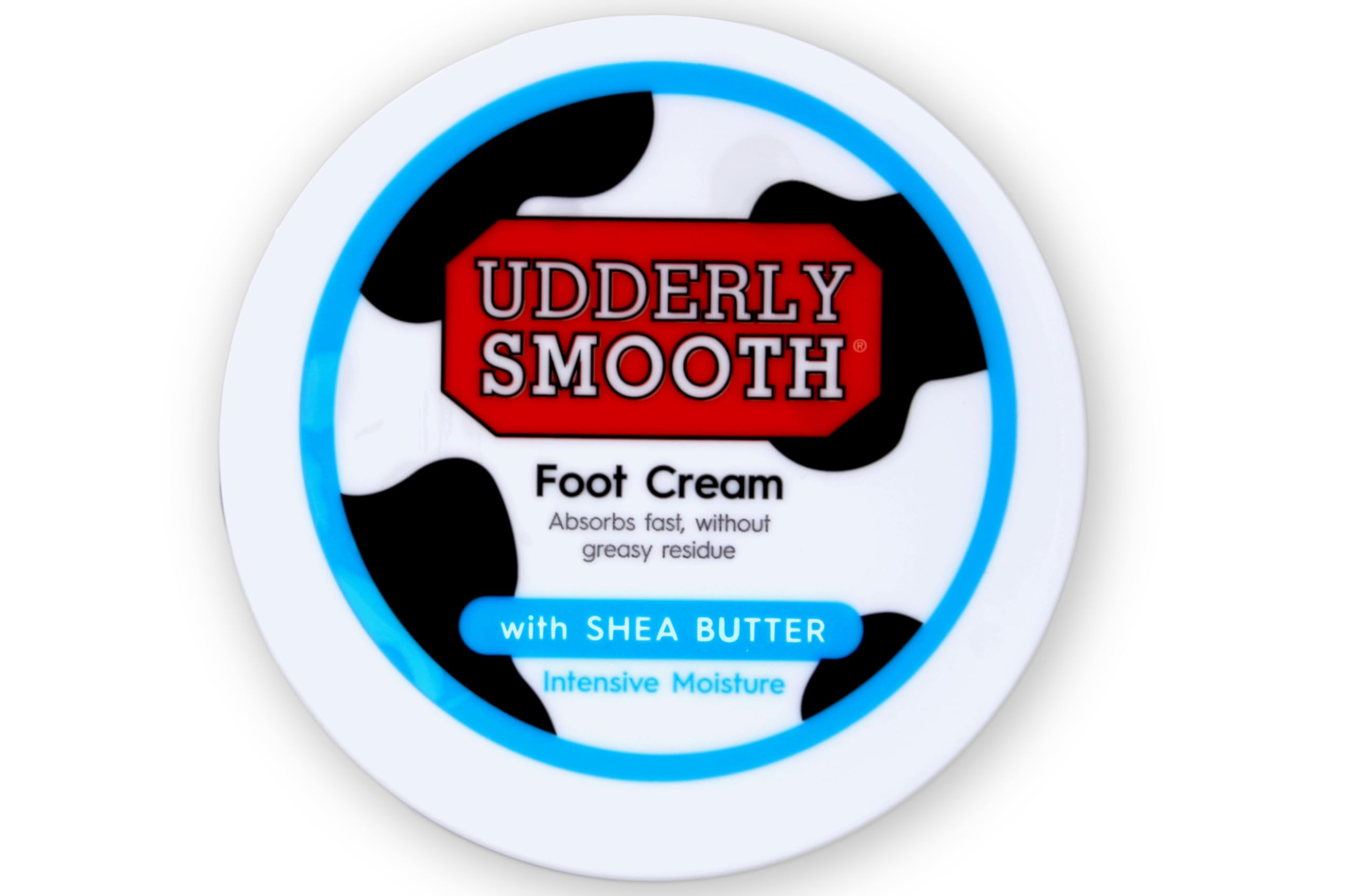 Udderly Smooth label closeup highlighting shea butter enrichment and quality