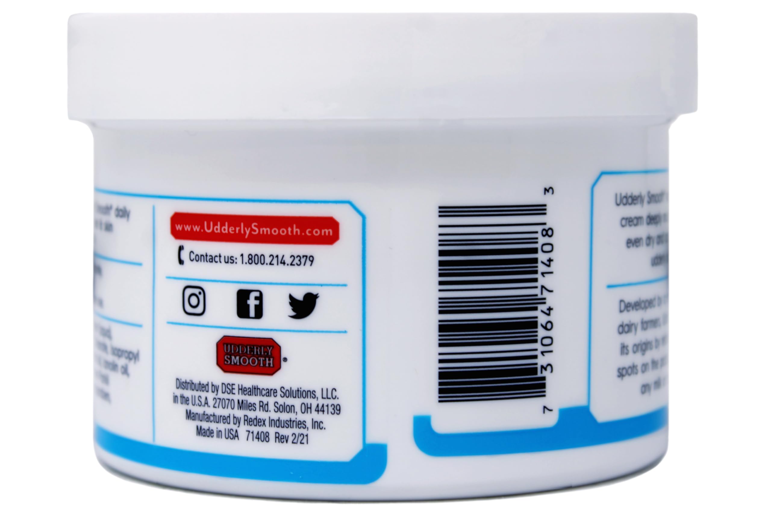 Udderly Smooth open jar showing creamy texture that absorbs quickly