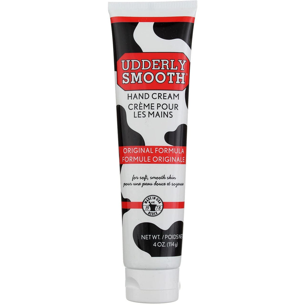 Udderly Smooth front packaging showing two 4 oz tubes and clear product benefit