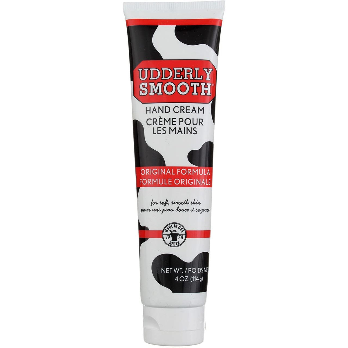 Udderly Smooth front packaging showing two 4 oz tubes and clear product benefit