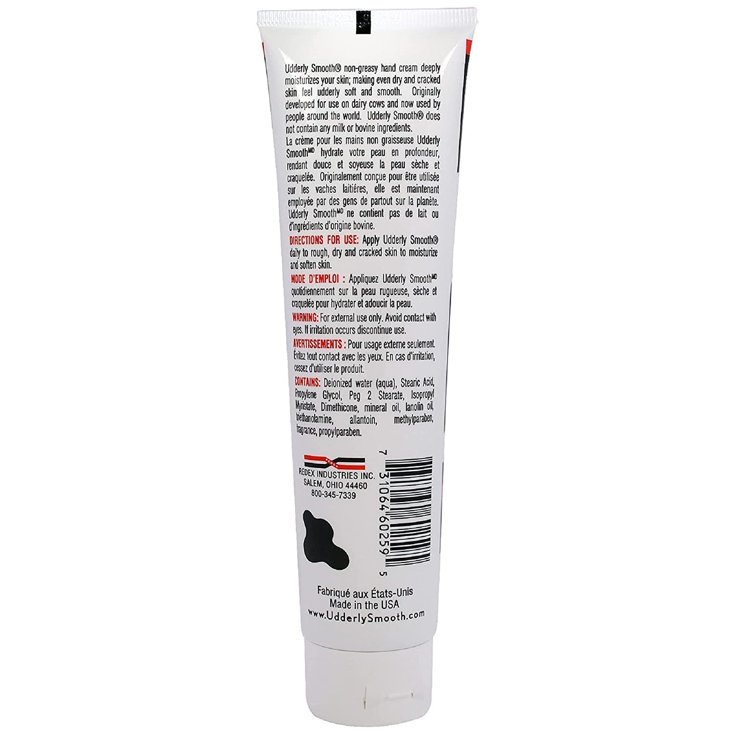 Udderly Smooth open tube with cream dollop highlighting easy dispensing and hydration