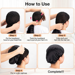 Udefineit bonnet next to hand showing size and hair capacity