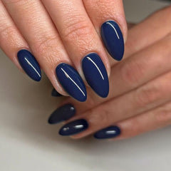UEYRSEDB front packaging navy blue almond nails shows polished professional finish benefit