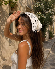 Ufgin used as neck scarf and bag charm for versatile styling