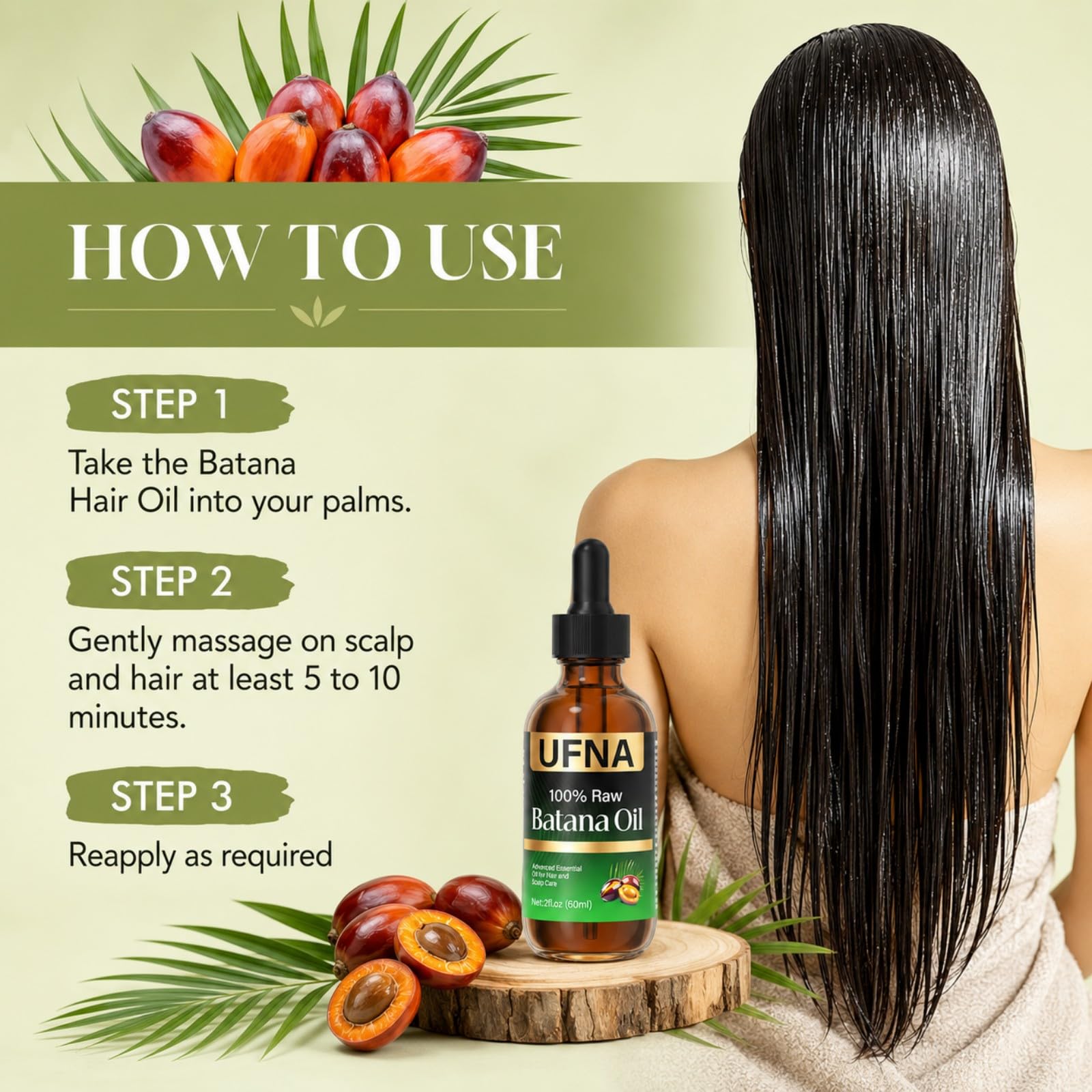 before and after hair showing fuller-looking strands after UFNA Batana use