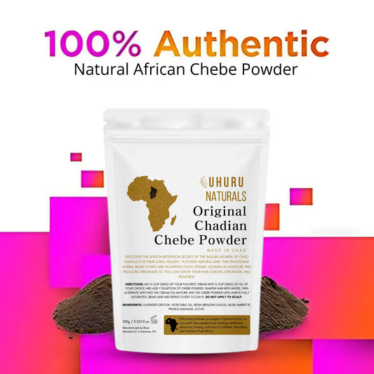Uhuru Naturals ChadianChebe powder close-up revealing fine texture for easy mixing