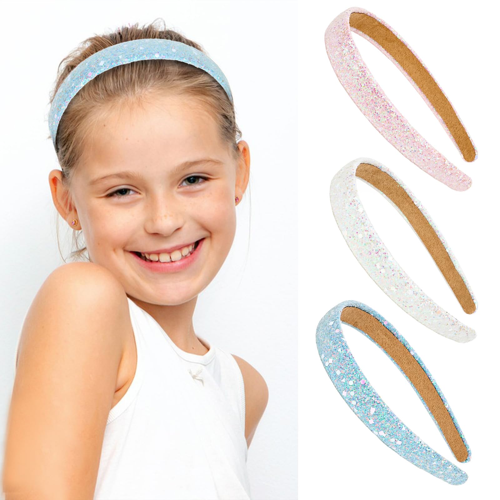 Uintoon blue headband styled in ponytail for polished party look