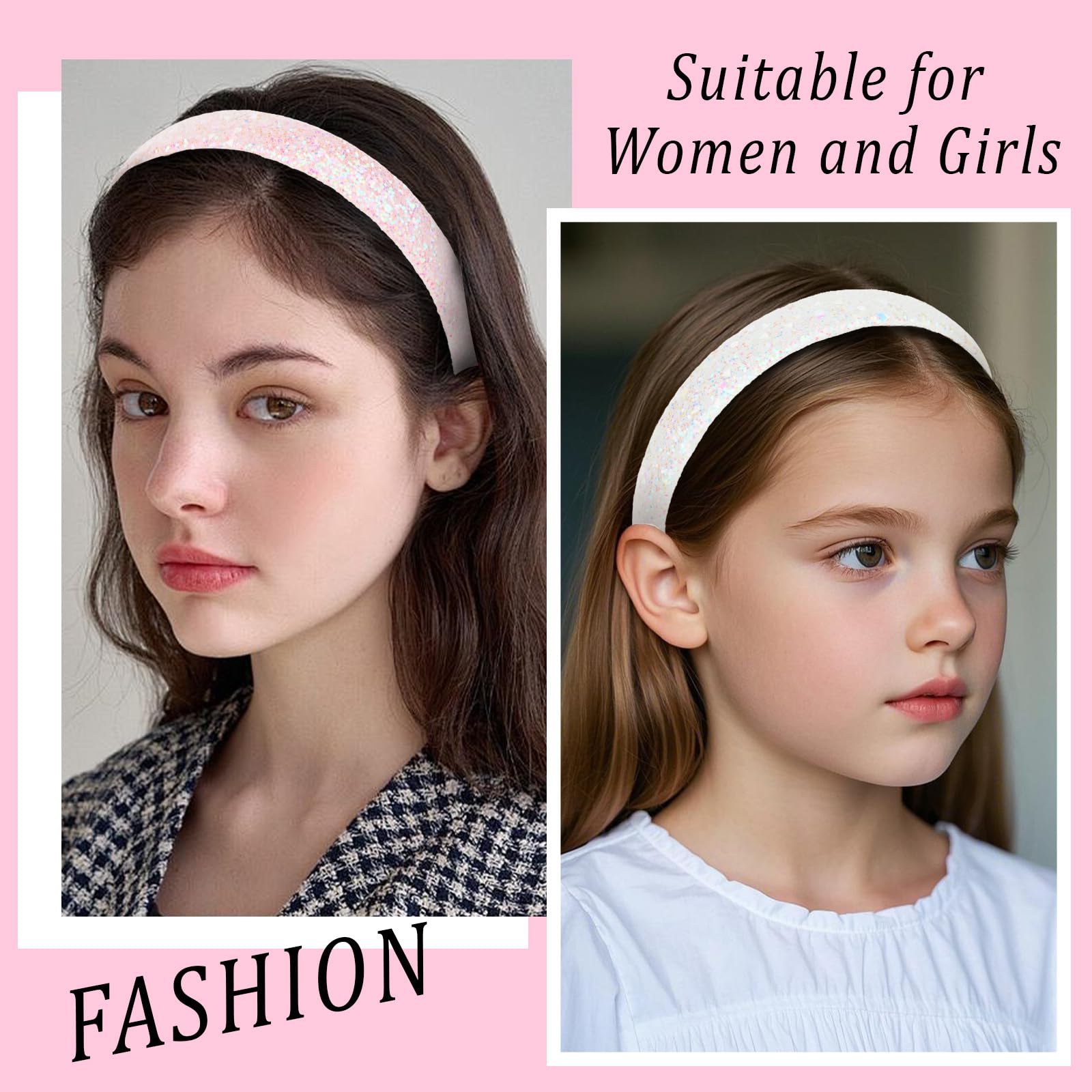 Uintoon pink headband worn in hair adding playful sparkle to style
