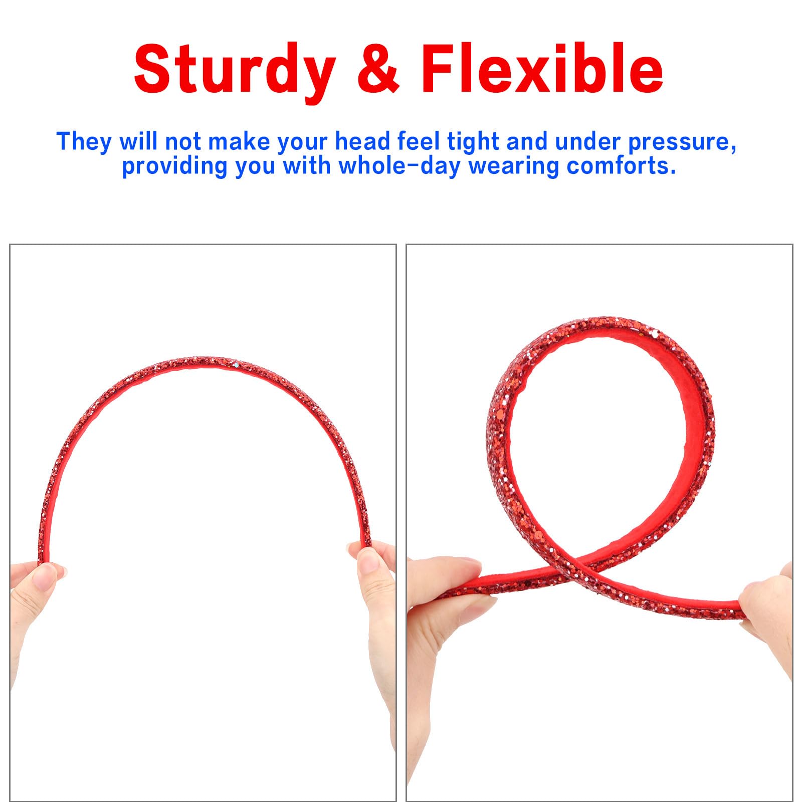 Uintoon red glitter headband isolated to show vivid color and festive bling