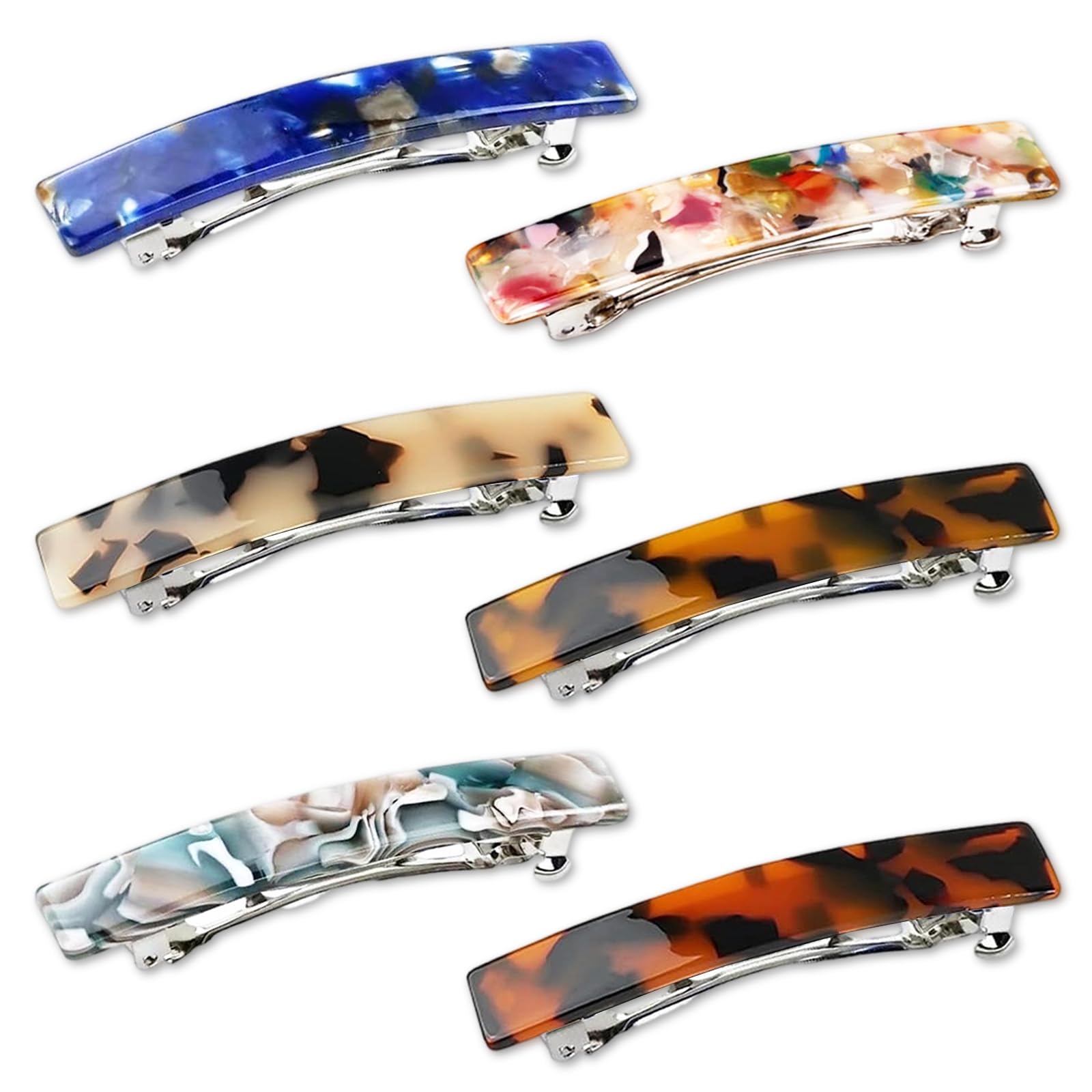 UKSKS front view of six tortoiseshell barrettes showing pattern and finish for versatile styling