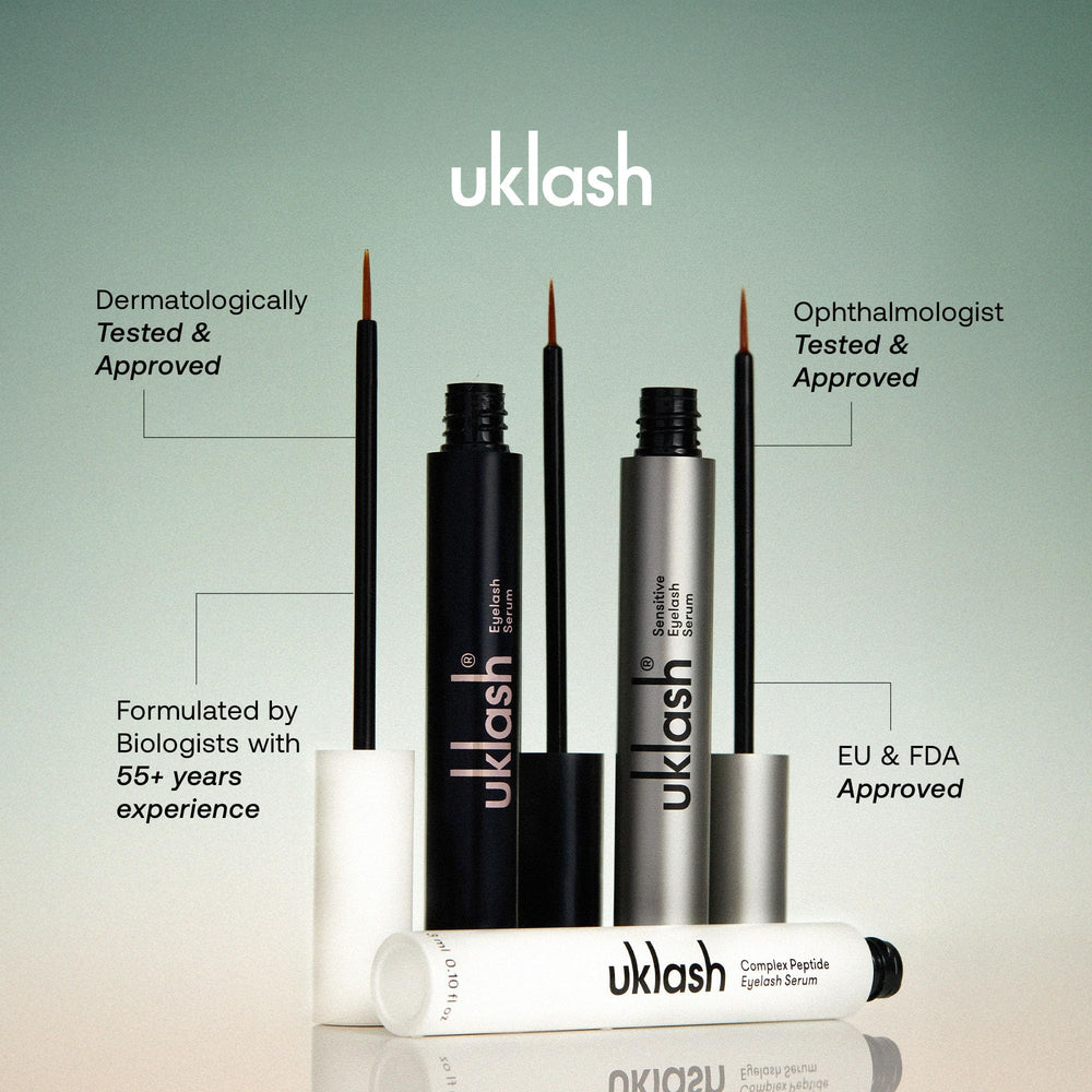 UKLASH bottle next to coin showing compact travel-friendly size