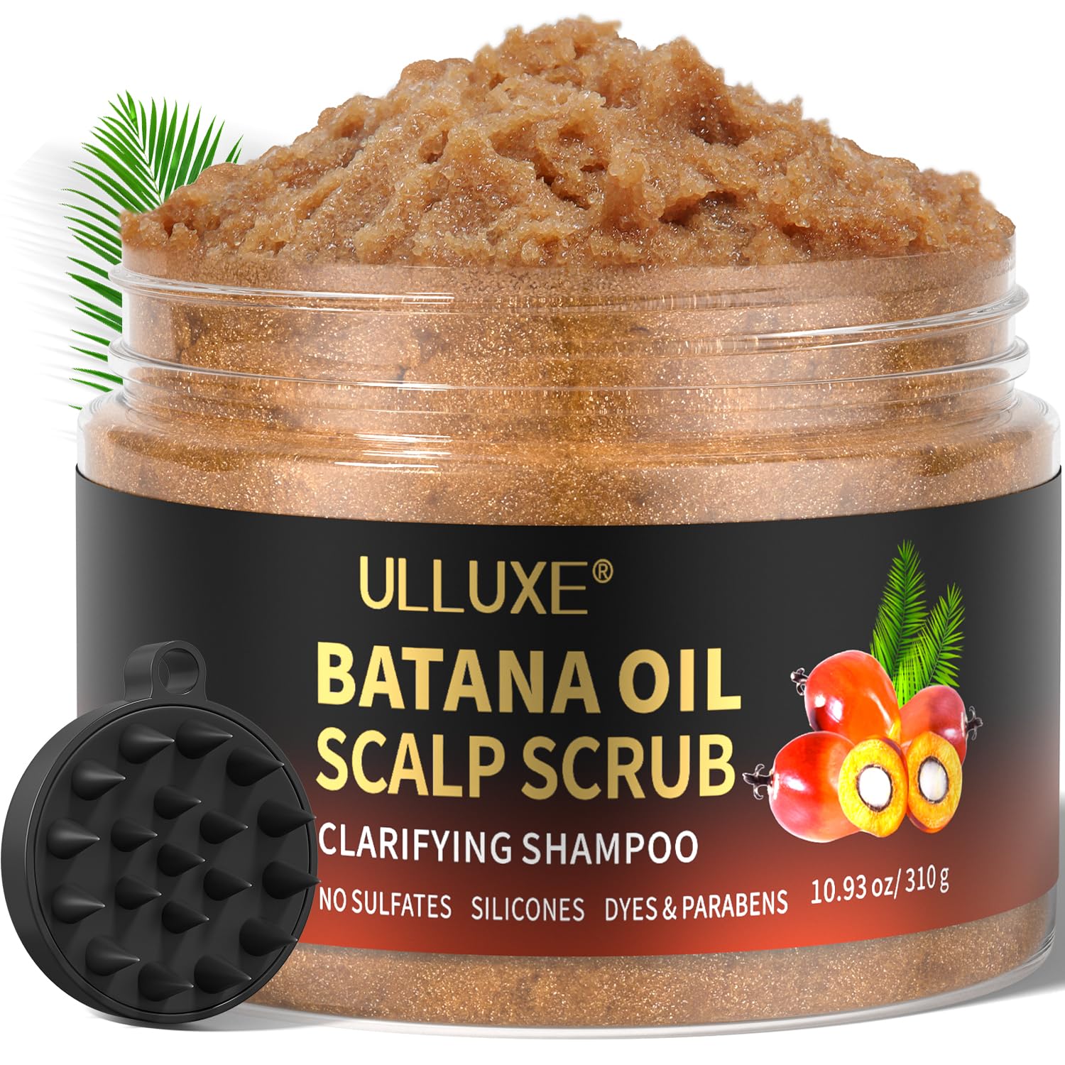 ulluxe front packaging displaying scrub jar for clear scalp benefits